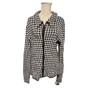 Kate Hill houndstooth full zip up cardigan jacket size Large